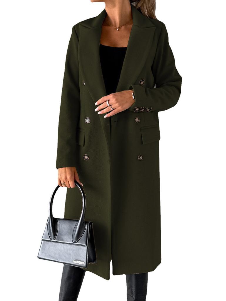 Women's Double-Breasted Long Trench Coat, Classic Fall Winter Overcoat, Elegant Formal Outerwear, Casual Loose Fit, with Belt, 7 Colors