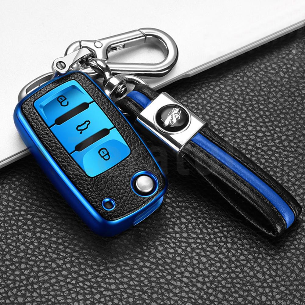 rmwpf7 2/3 Buttons TPU Leather Car Key Case Cover Shell Fob Bag for VW Volkswagen Polo Tiguan Passat Golf Jetta Lavida Skoda Octavia