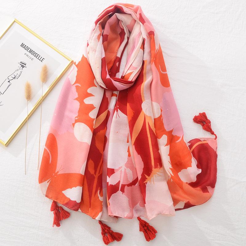 Women Autumn Winter Viscose Shawl Abstract Painting Floral Pashmina Stole Wrap Thick Echarpe Foulard Femme Muslim Hijab 180*90Cm