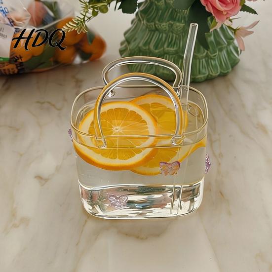 Mocktail Glassware Handmade Glass Purse 550ml Borosilicate Cup Tote Shape Cute Cocktail And Iced Tea Small Bedside Table Vase Multi-purpose