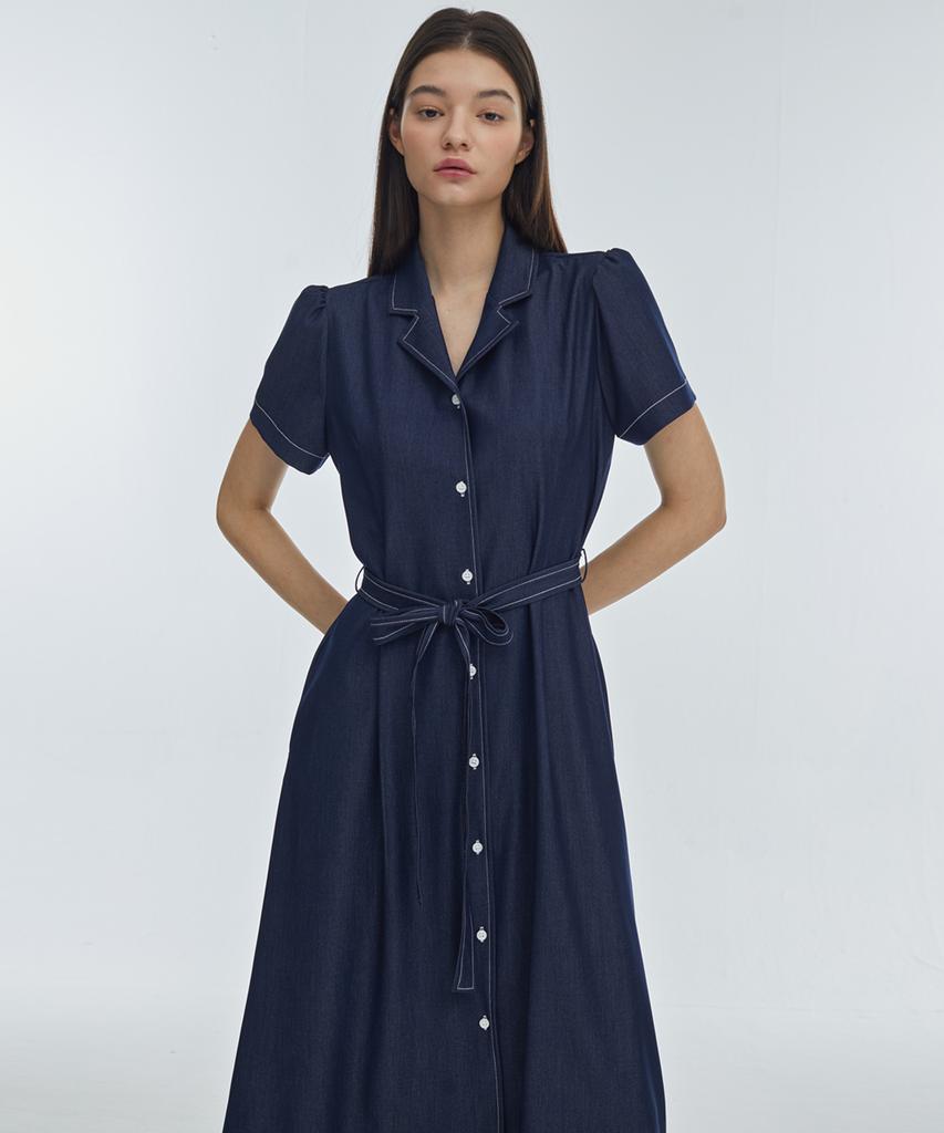 MANAVIS7 Stitch Shirt Dress [Dark Blue]