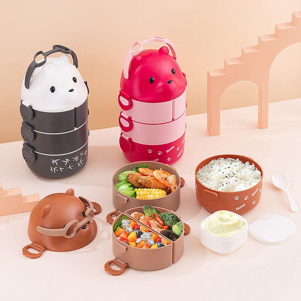 1Pcs Eyeglass Bear Thermal Bento Box Stackable Food Storage Container New Lunch Box