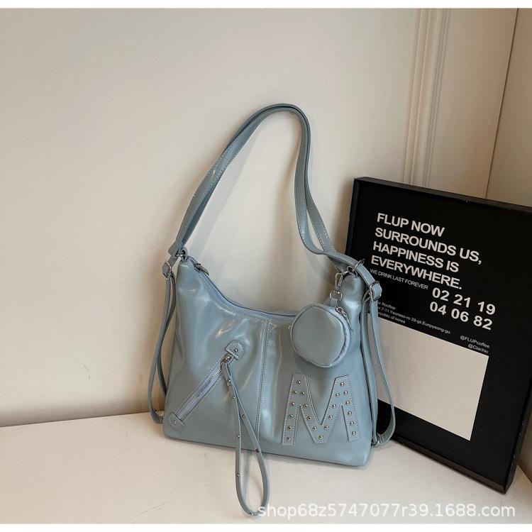 

Large capacity casual tote backpack women s 2025 new trendy fashion versatile shoulder bag multi-functional commuter backpack синій