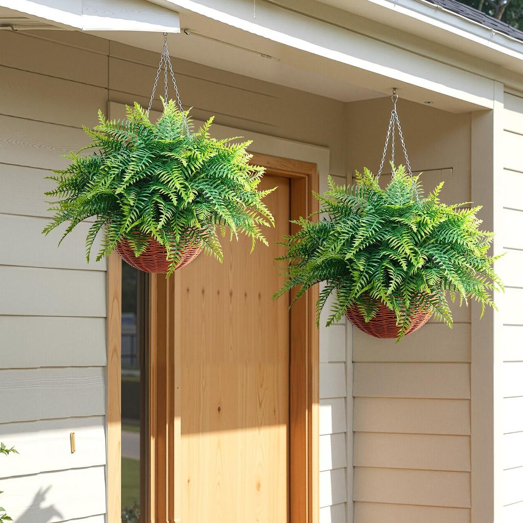 Artificial Ferns, 2 Pcs Fake Hanging Boston Fern Bush Plant with 584 Mm Hanging Length, Plastic Faux Greenery for Indoor and Outdoor Decor, For Wall,