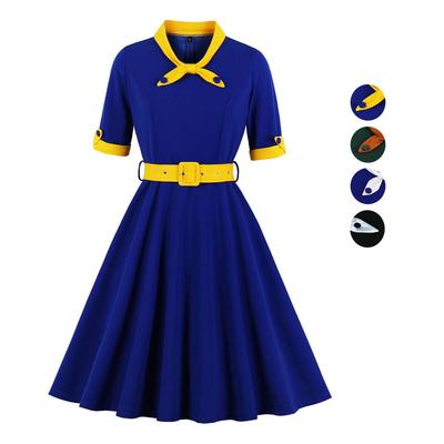 50er-Jahre-Swing-Midikleid für Damen, Schleife, V-Ausschnitt, 1/2-Ärmel, Gürtel, fit und ausgestellt, Abendkleider, Damen, Anlass, Party, Ausgehen
