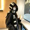 Thick Warm Knitted Hooded Scarf With Black White Stripes For Winter Outdoor Walking Daily Wear
