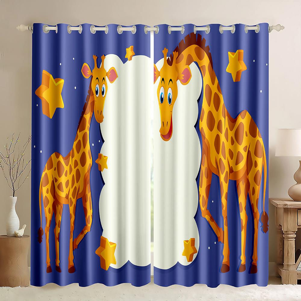

2 шт. шторы с изображением животных из мультфильмов для девочек и мальчиков, тонкие шторы на окна в стиле сафари для гостиной с принтом джунглей, льва и слона W60H60(CM)x2pcs&Grommet Top