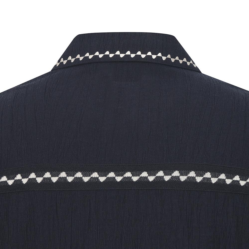 MALBON GOLF Summer Pleated Half-Open Collar T-Shirt Navy (Man)