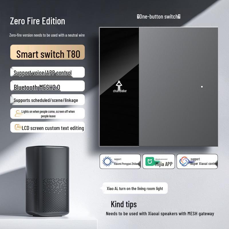

Premium Screen Display Smart Switch for Mijia App with Voice-Control, Zero-Fire Version - Whole House Smart Panel