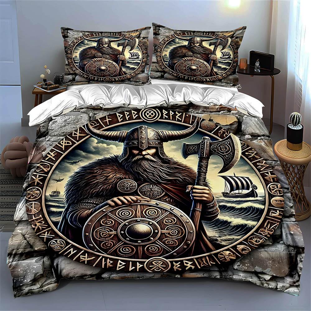 Viking-themed illustration. Bedding Duvet cover sets Duvet covers Pillowcases gifts (1 * Duvet Cover 2 * Pillowcases, without duvet insert)