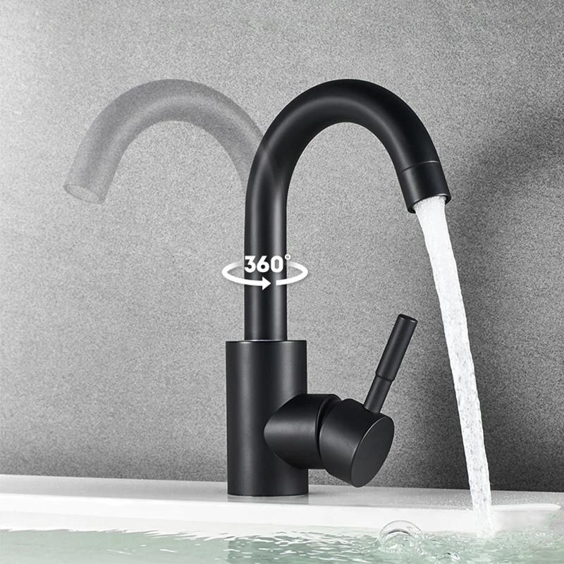 304 Stainless Steel Bathroom Basin Faucet Hot and Cold Wash Mixer Faucet 360 Rotating Sink Faucet Bathroom Single Handle Faucet