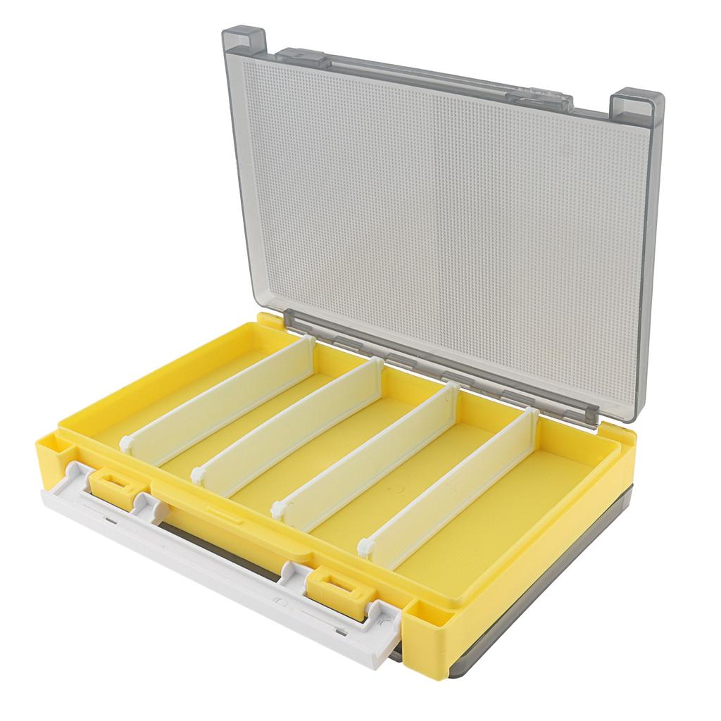 Double Sided PP Fishing Tackle Storage Box Lure Jig Head Hooks Hard Case with Removable Dividers Spong Slot Yellow Gray Green Colors
