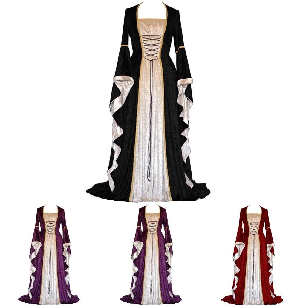 Exquisite Long Sleeve Floor Length Renaissance Dress With Ribbon Decoration For Cosplay