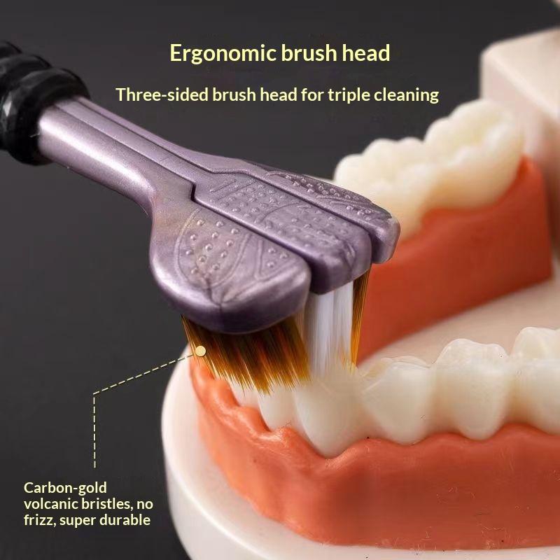 5Pcs Three Sided U Shape Toothbrush With Soft Carbon Gold Bristles Full Wrapped Cleaning Perfect For Daily Oral Care Home Use