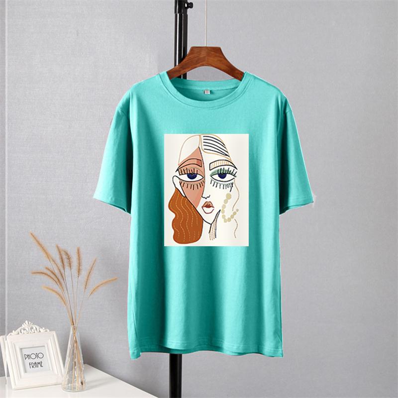 Shellsuning Summer Retro Character Printed T Shirts Women Korean Graphic Trendy Tees Loose Casual Short Sleeve Female Tops