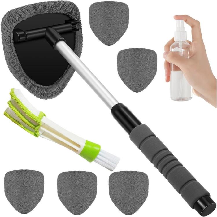Windshield Cleaning Set Features Telescoping Rod And 6 Washable Microfiber Cleaning Pad