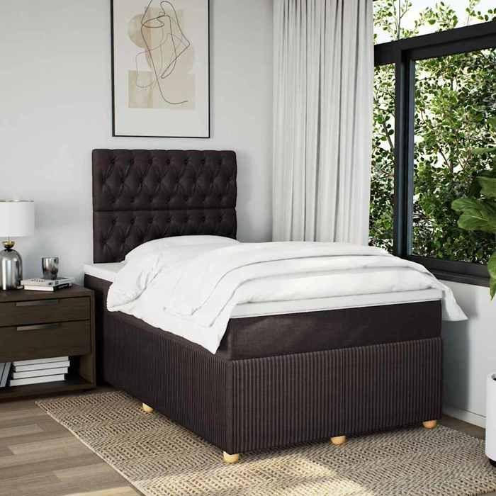 Cadre de lit avec matelas - Maison Exclusive - Marron foncé - 120x200 cm - Tissu &amp; ressorts ensachés