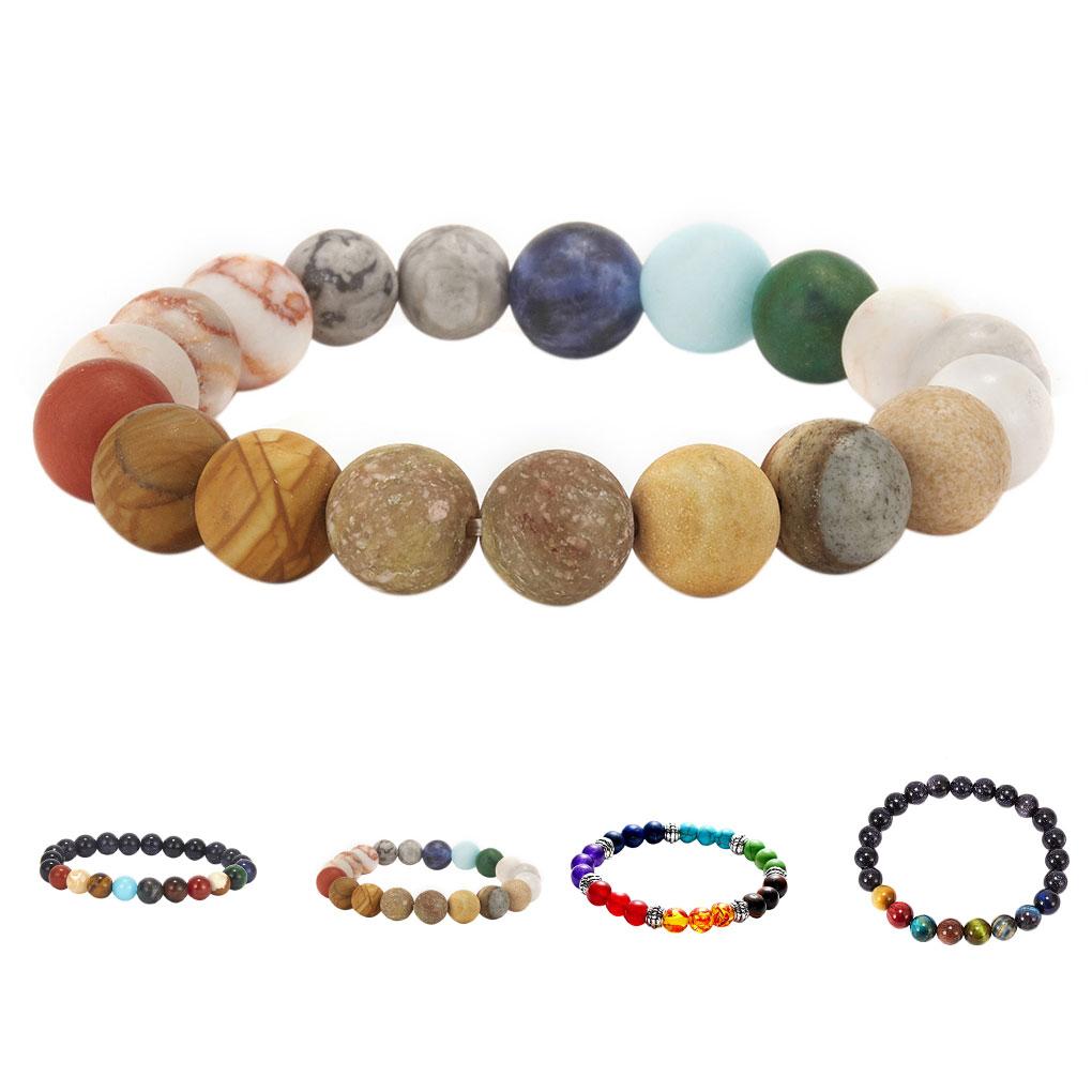 Natural Stone Beads Bracelet Women Men Beads Wristband Bangle Elastic Cord Unisex Bracelet Jewelry BR18Y0533-3