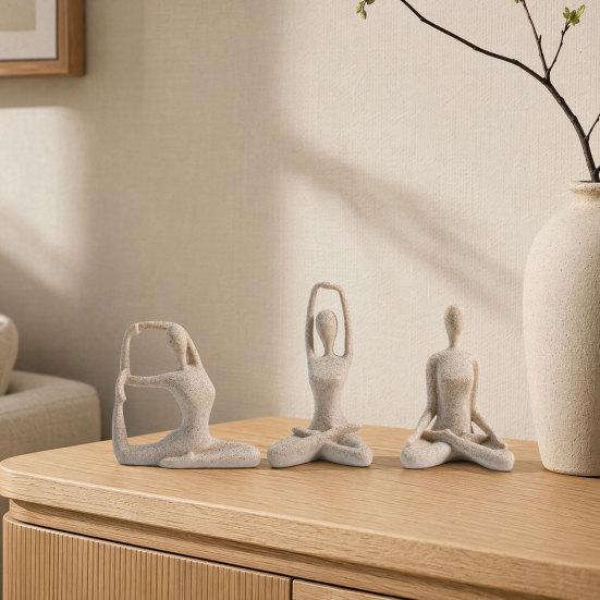 DYS 3Pcs Abstract Yoga Figure Sculpture Set, Hollow Dancer with Glossy Gold Matte Silver Black Nude Finish, Modern Desktop Decor for Bedroom