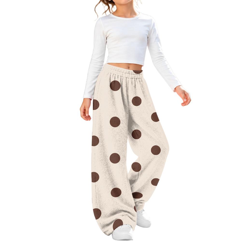 Mädchen Flanellhose mit Polka-Dot-Print Warm Lockerer Schnitt für Herbst und Winter Freizeitkleidung