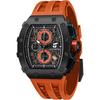 Tsar Bomba Men's Classic Tonneau Face Watch 50M Waterproof Orange Dial Sapphire Crystal Silicone Strap