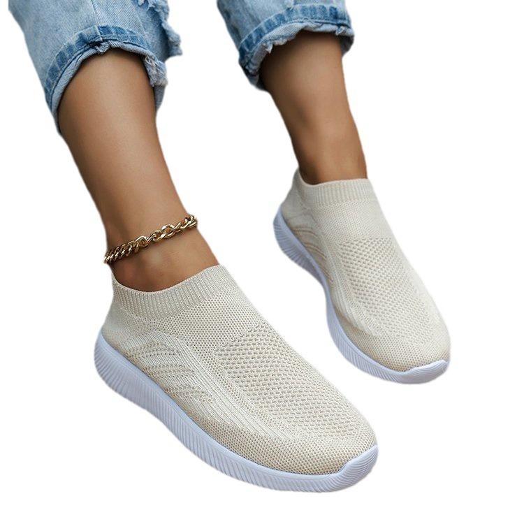 European and American spring and autumn new round head knitted low-top casual shoes large size running shoes single shoes travel shoes