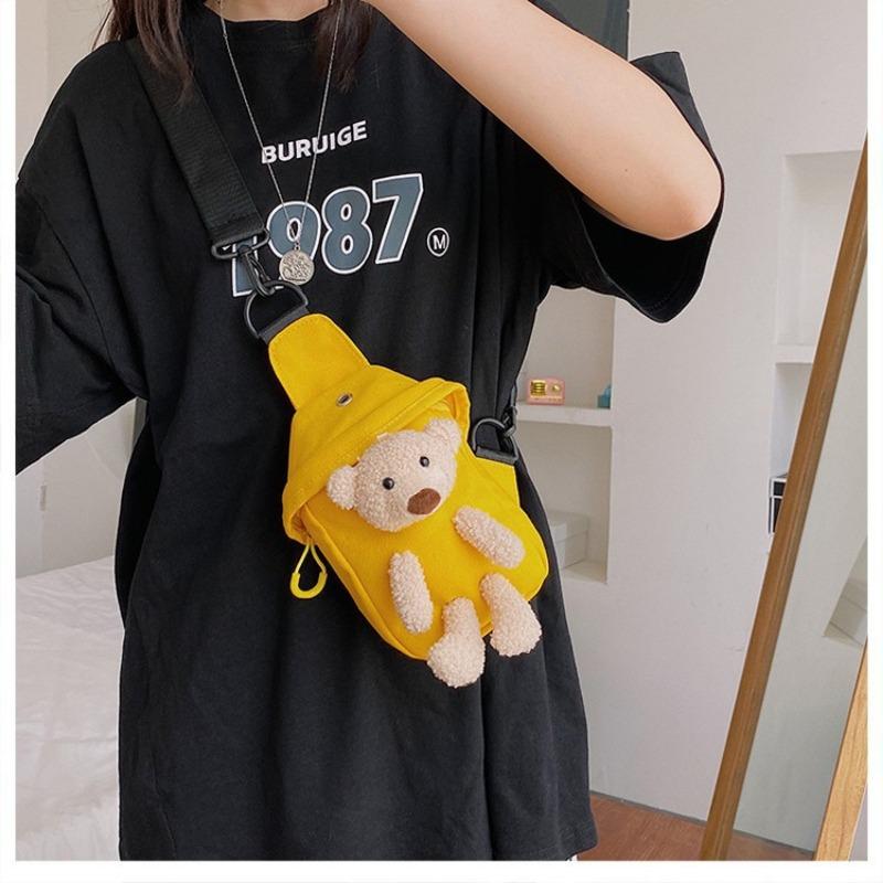 Bear Canvas Korean Female Fashion Crossbody Chest Bag Trend Cute Fashion Small Bag