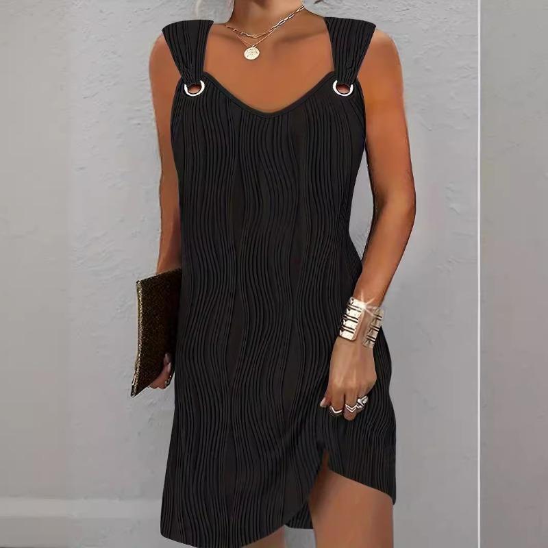 

Однотонное платье в волнистую полоску, повседневное мини-платье без рукавов с V-образным вырезом, женская одежда XL фиолетовый