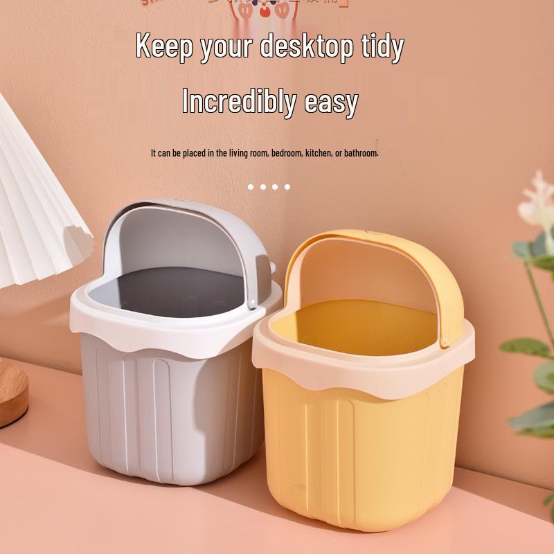 Mini Desktop Trash Can with Lid – Cute Wastepaper Basket for Bedroom, Dorm, or Office Tabletop
