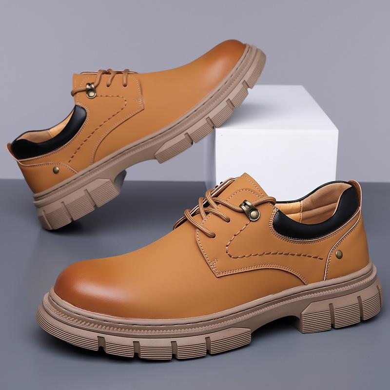 2024 autumn and winter new men's handmade online casual lace-up leather shoes men's platform retro tooling big head shoes A195