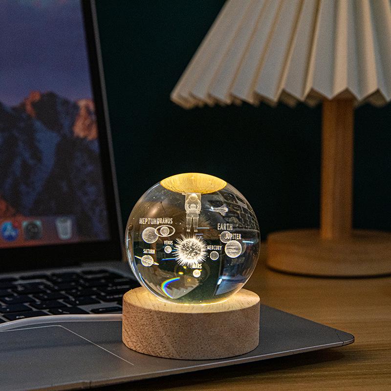 3D Laser-Engraved Milky Way Moon Crystal Ball Night Light