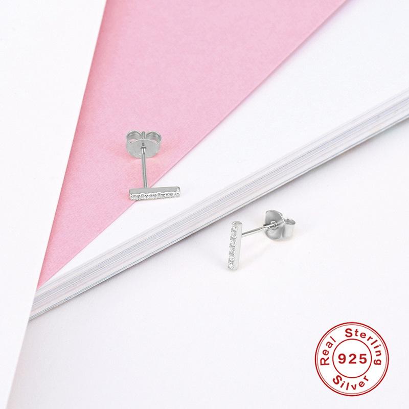 Fenny Fashion 925 Sterling Silver Versatile Diamond Pave Bar Piercing Stud Earring for Women Europe and America Hot Sell Jewelry