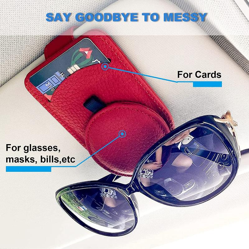 Sunglass Holder for Car Visor,Magnet Sunglasses Holder for car,Leather Car Sunglass Holder,Visor Sunglasses Clip with Storing Glasses Cards