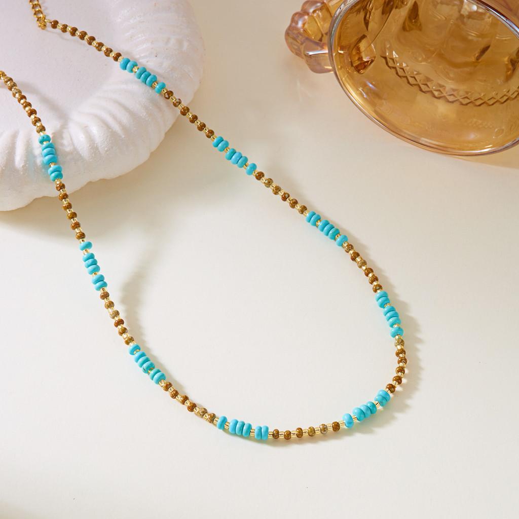 Stainless Steel Sunflower Necklace With Natural Turquoise Beads For Women