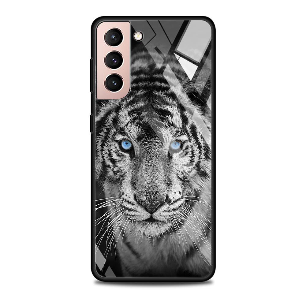 Tempered Glass Case For Samsung Galaxy S22 S20 S21 FE S10 S9 S8 Plus Ultra S10Lite Wolf Dog Cat Bird Lion Tiger Animal Shell