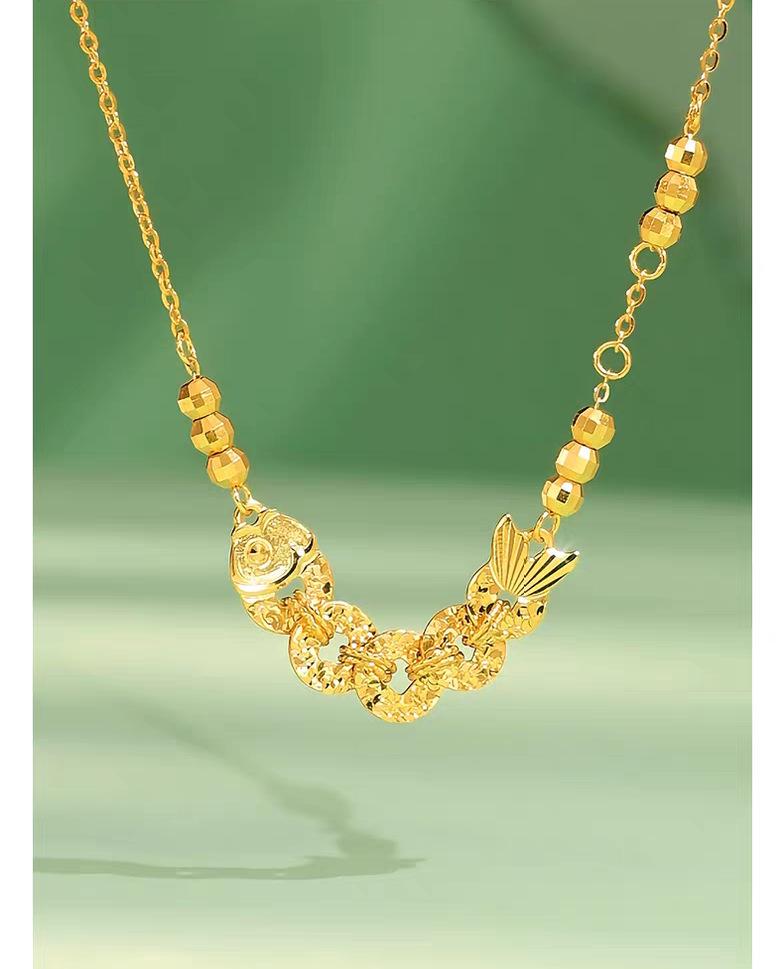 Vietnam Sand Gold Koi Necklace: Five Emperor Coins, Crushed Ice Design - Elegant Clavicle Chain, Perfect for Qixi Birthday Gift