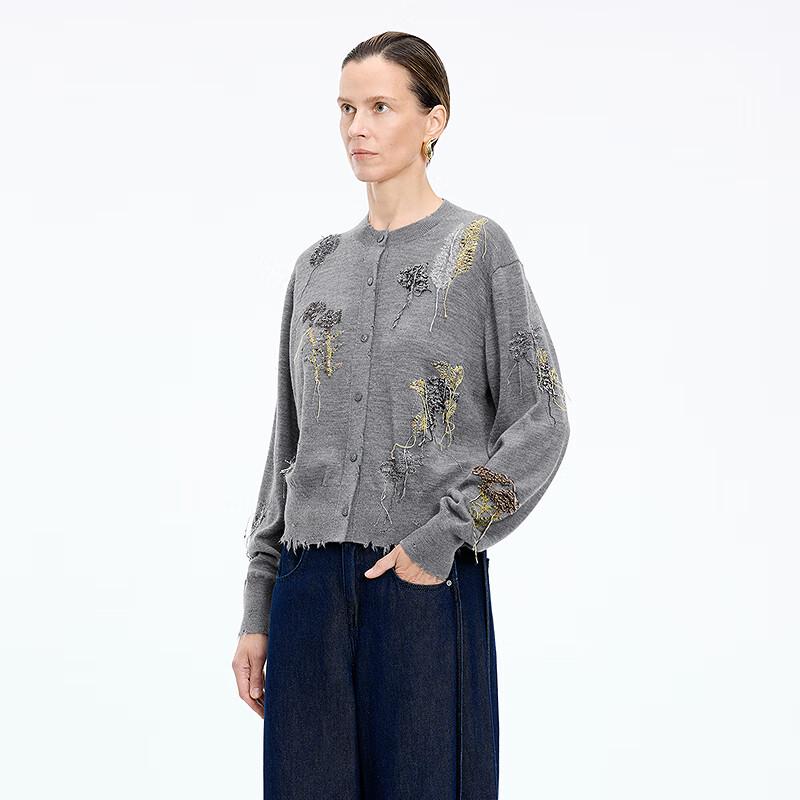 JNBY Women's Embroidered Long Sleeve Wool Knit Cardigan