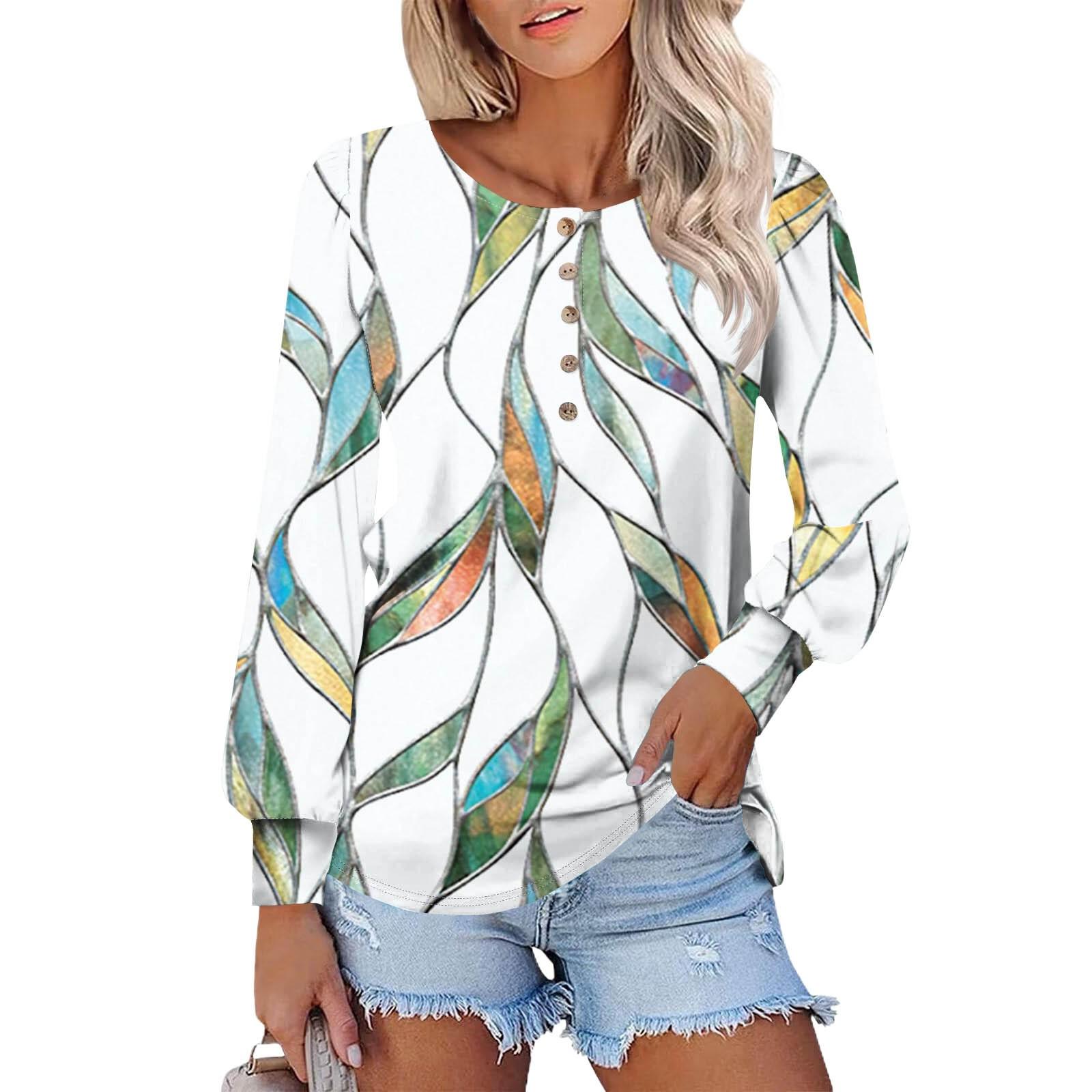 

Женские футболки с длинным рукавом и круглым вырезом, цветочные узоры, рубашки с рукавами-фонариками, блузки на пуговицах, топы S