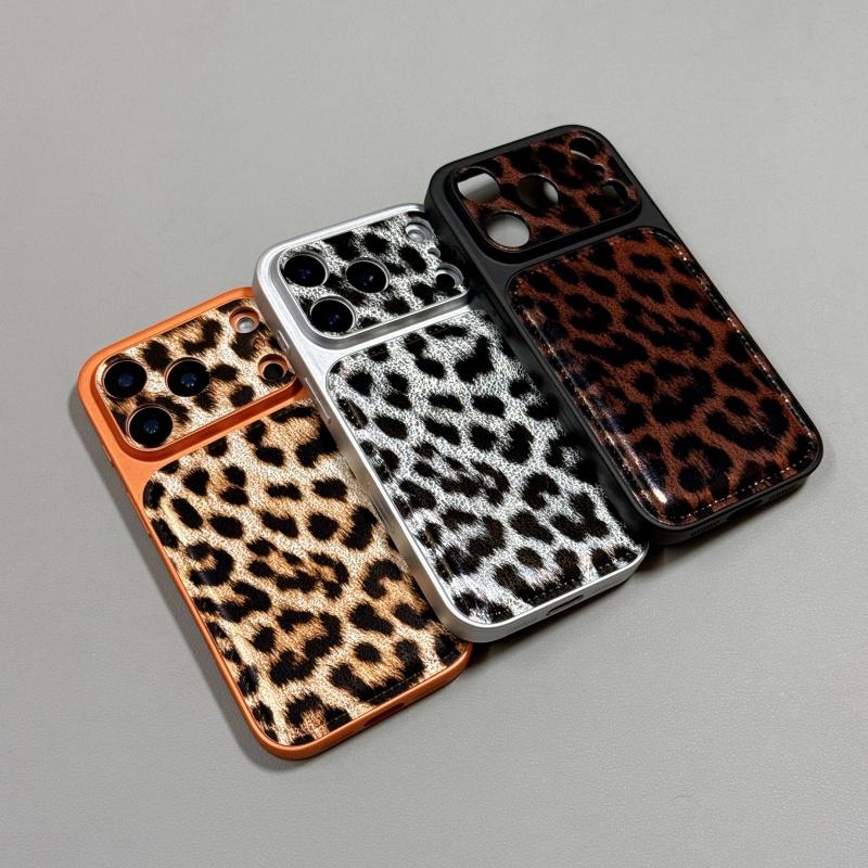 Luxury Retro Leopard Print Pattern Bumper Phone Case For iPhone 17 Air 16 15 14 Pro Max 16Plus Electroplating Bulge Back Covers