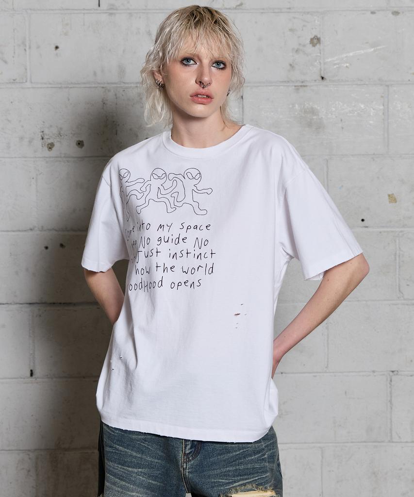 HOODHOOD Three Alien Damaged Short Sleeve T-Shirt White Ver. 2