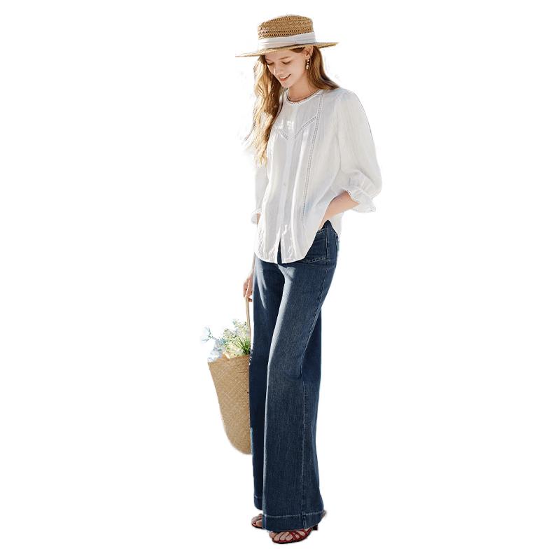 

Elegant White Puff Sleeve Embroidered Blouse M