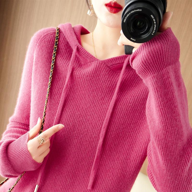Women's Hooded Sweater: New Autumn/Winter Loose Fit Core-Spun Yarn Pullover