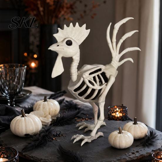 Realistische Tierknochen Halloween Hahnenstatue, Harz Hühnerknochen Figur für Hof Rasen, Lebensgroß Gruselige Außen Garten Dekoration Spukhaus
