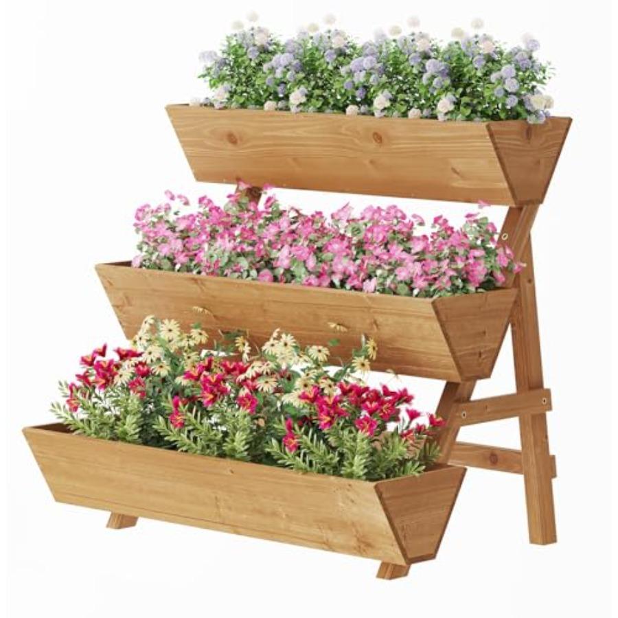 

3 Tier Vertical Garden Planter for Indoor Outdoor Raised Planter Box with Legs in Brown Durable Wood-Style Material with Sturdy United States