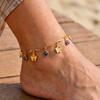 Evil Eye Ankle Bracelets for Women, Gold Plated Flower Leaf Pendant Anklets, Summer Exquisite Foot Jewelry