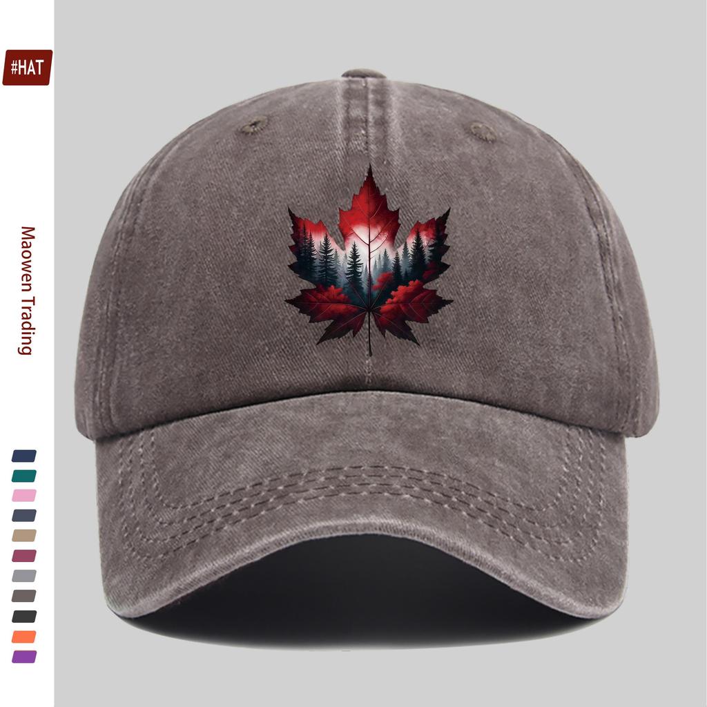 pc Red Maple Leaf Print Pattern Baseball Cap Fashion Decor Sun Hat for Travel Lovers Truck Driver Papa Hat Comfortable And L