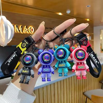 Cartoon Lightning Bear Car Keychain Pendant Bag Astronaut Key Holder Keyfob Key Chain Delicate Key Chain for Girls Couple Gifts Key Ring