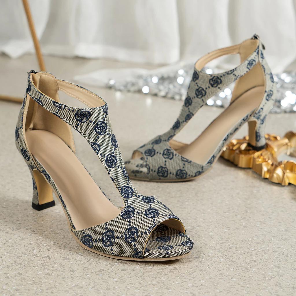 High Heels Women Summer Shoes Leather Fish Mouth Sandals Women Back Zipper Sexy Solid Color Comfortable High Heel Luxury Sandals