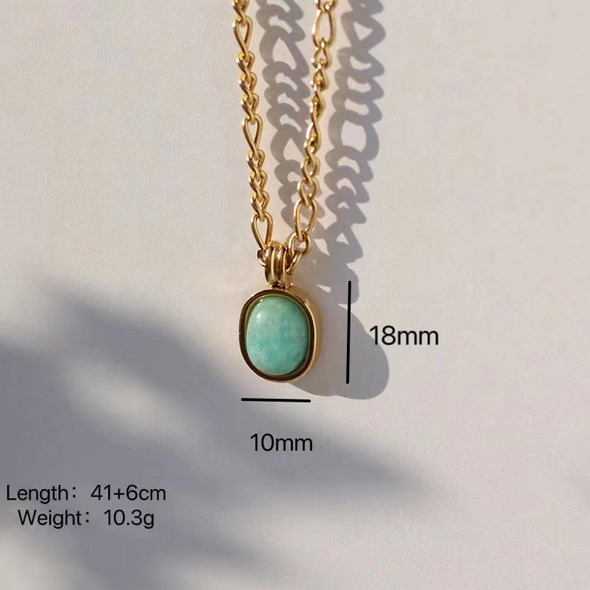 Color Retaining Mint Green Roman Natural Stone Oval Tianhe Stone Clavicle Chain Plated 18K Real Gold