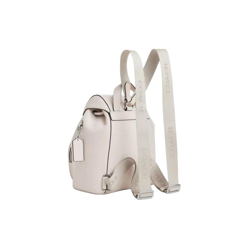 COACH Pace 22 Drawstring and Quick Clip Closure Cowhide Backpack Small Women's Silver with Chalk White